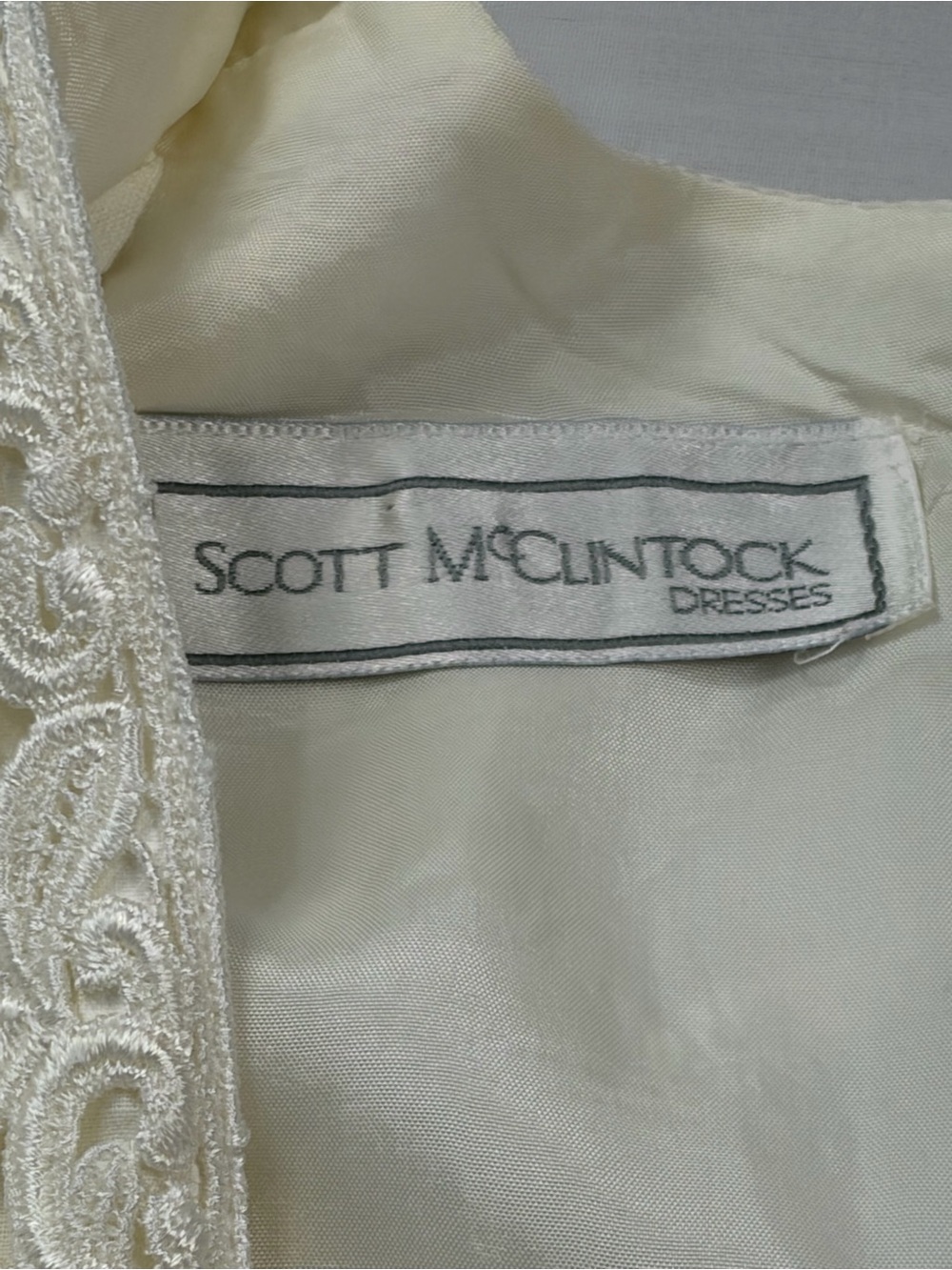 Vintage Scott McClintock Ivory Floral Lace Puff Sleeve Drop Waist Dress S Praire - Picture 8 of 16